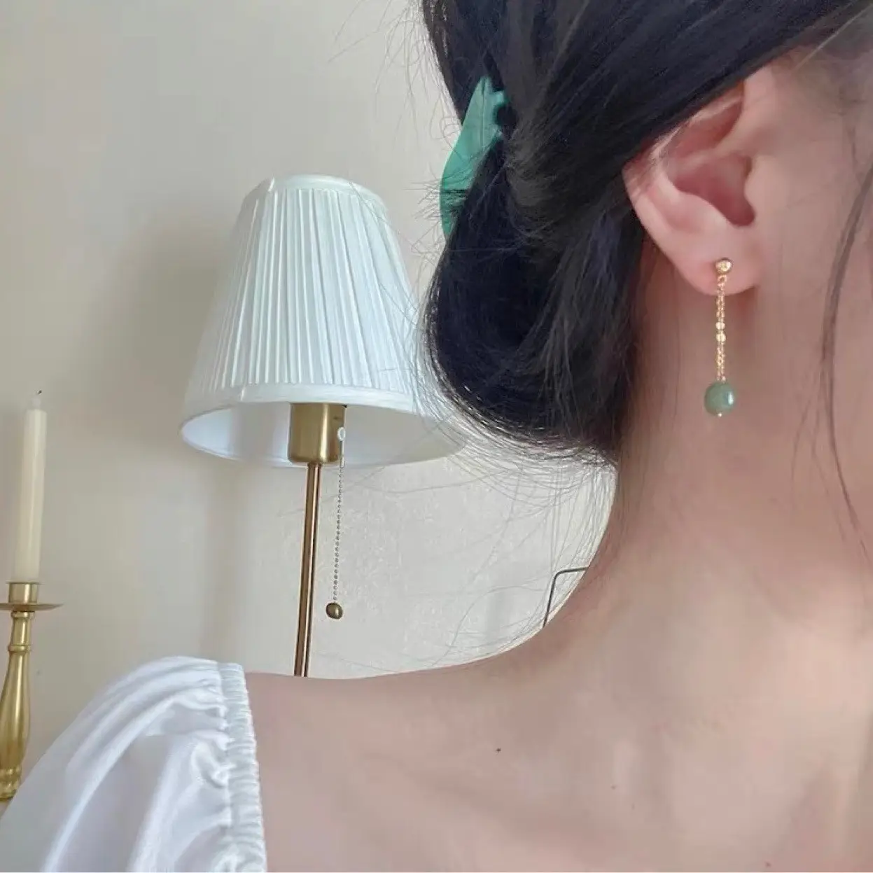 Natural Hetian Jade Long Earrings for Women
