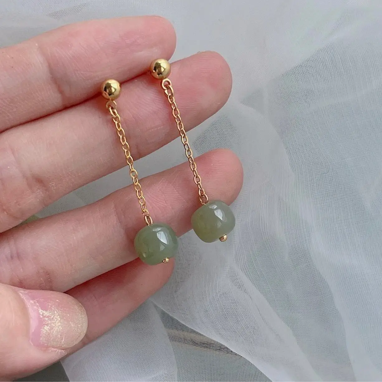 Natural Hetian Jade Long Earrings for Women