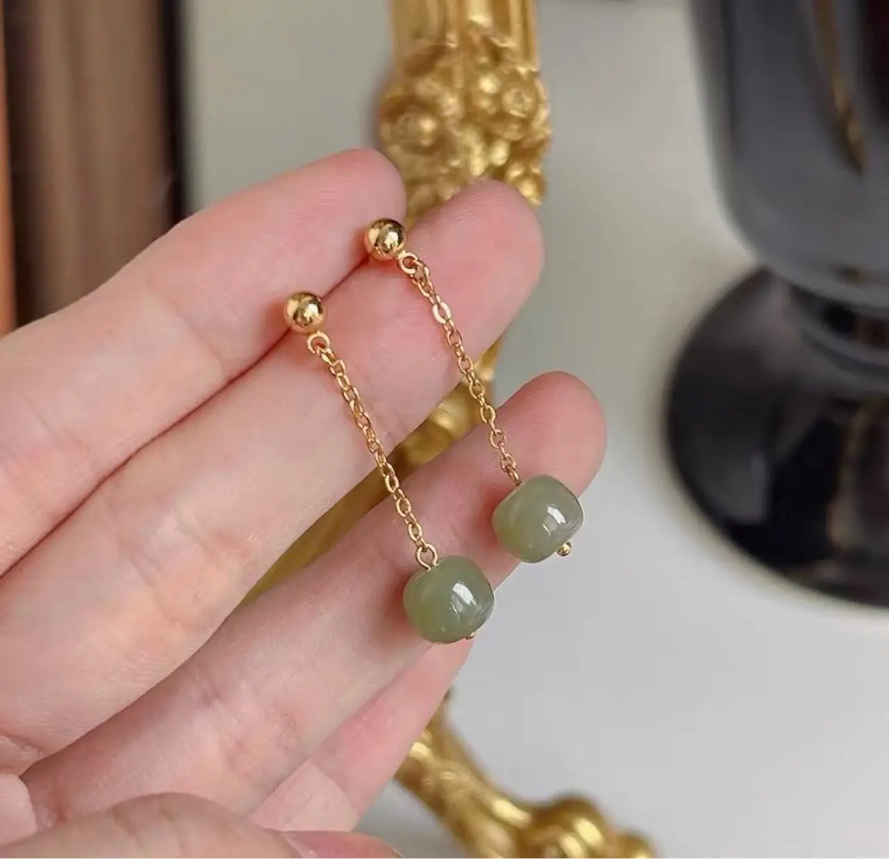 Natural Hetian Jade Long Earrings for Women — feature 1