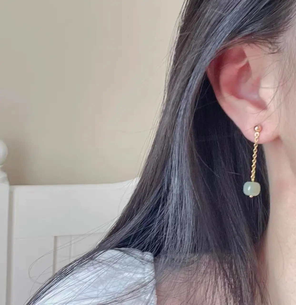 Natural Hetian Jade Long Earrings for Women — feature 3