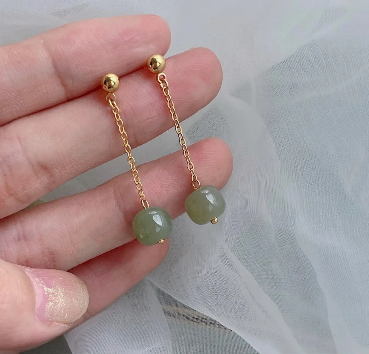Natural Hetian Jade Long Earrings for Women — feature 5