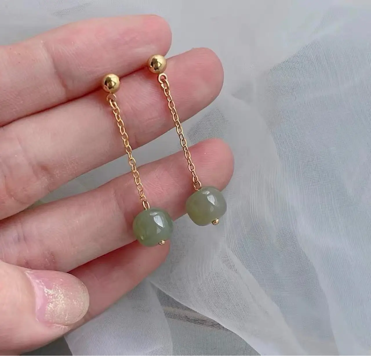 Natural Hetian Jade Long Earrings for Women — feature 9