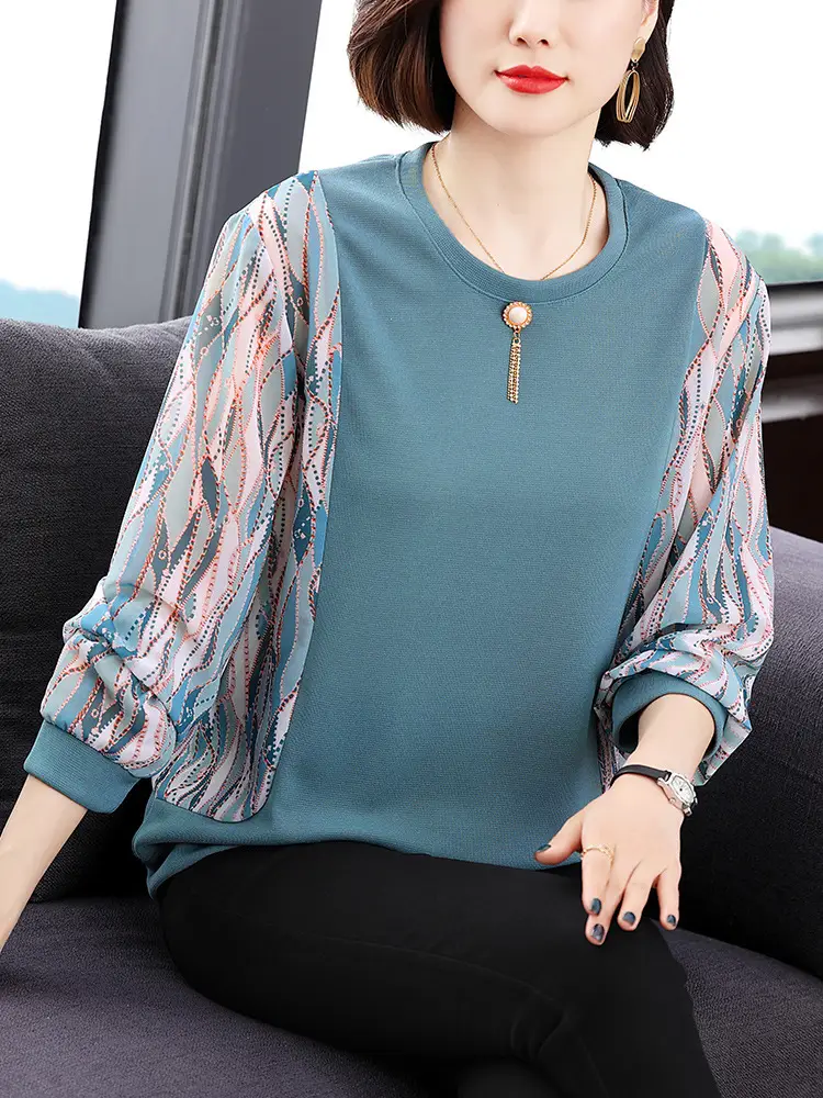 Long Sleeve T-Shirt for Women Aged 40+ Pink Loose Outerwear
