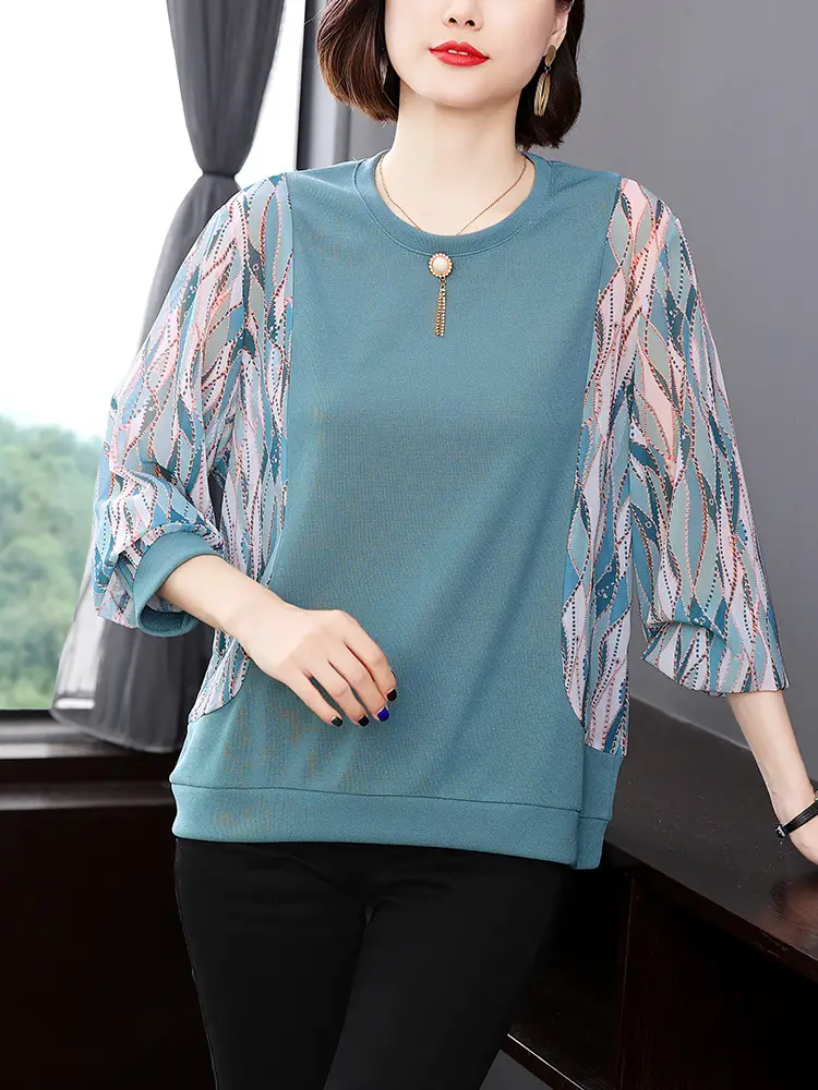 Long Sleeve T-Shirt for Women Aged 40+ Pink Loose Outerwear