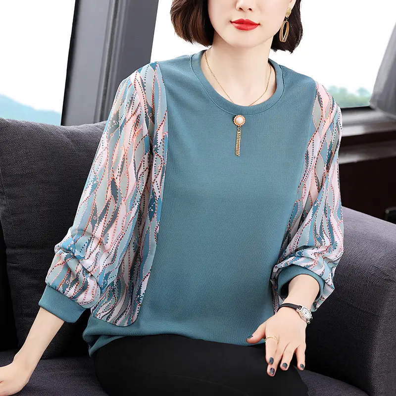Long Sleeve T-Shirt for Women Aged 40+ Pink Loose Outerwear
