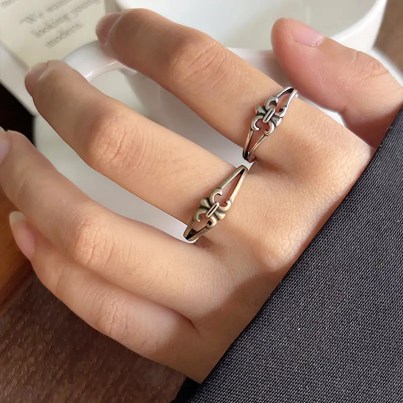925 Silver Cross Ins Rings Double Layer Sterling Gold - Image 5