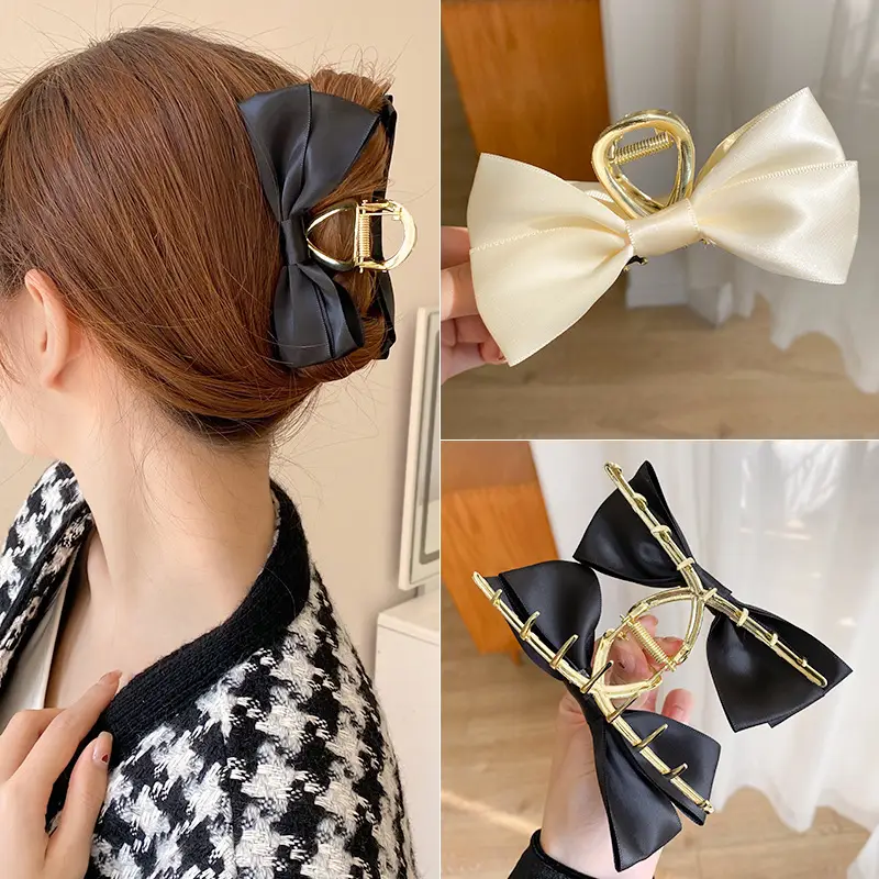 Satin Bow Hairpin Clip Large Back Clip Cross Hairpin — feature 10