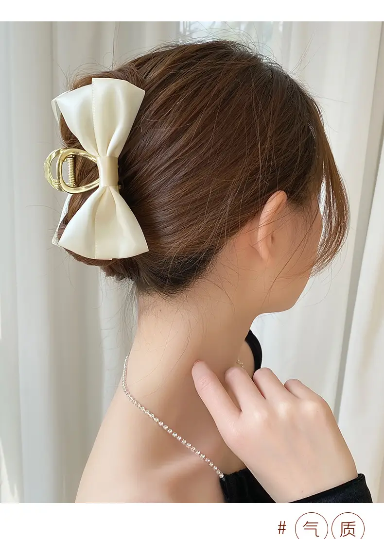 Satin Bow Hairpin Clip Large Back Clip Cross Hairpin — feature 7