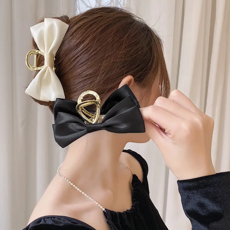 Satin Bow Hairpin Clip Large Back Clip Cross Hairpin — feature 9