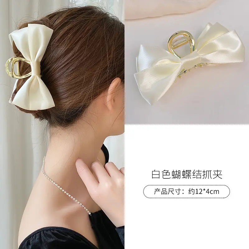 Satin Bow Hairpin Clip Large Back Clip Cross Hairpin - Image 2