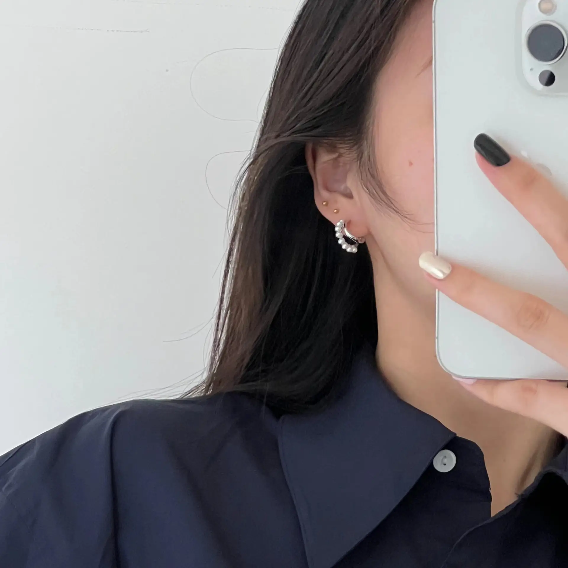 S925 Sterling Silver Pearl Earrings Double Layer Women