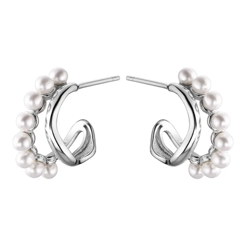 S925 Sterling Silver Pearl Earrings Double Layer Women