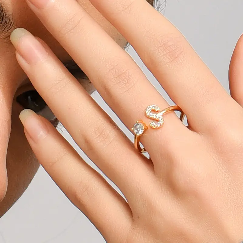 Rose Gold Moon Moon Ring with Crystal Center Stone