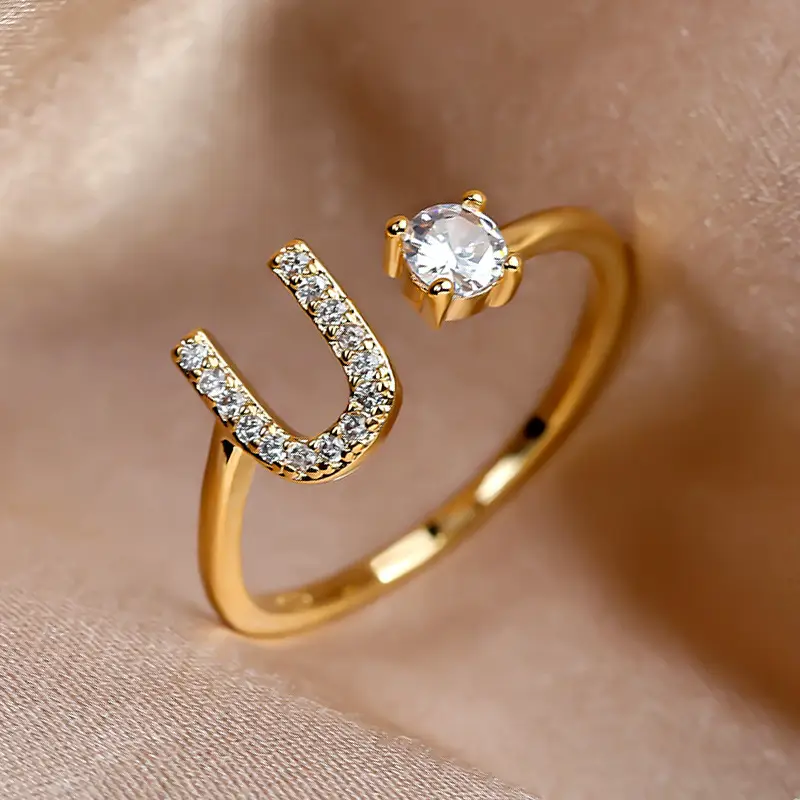 Rose Gold Moon Moon Ring with Crystal Center Stone