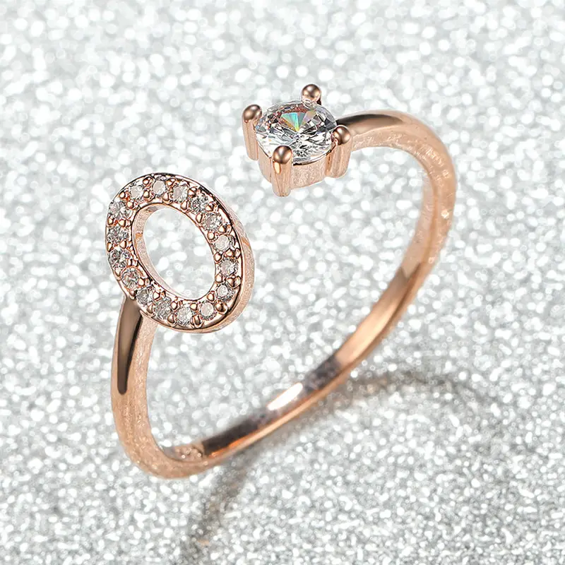 Rose Gold Moon Moon Ring with Crystal Center Stone