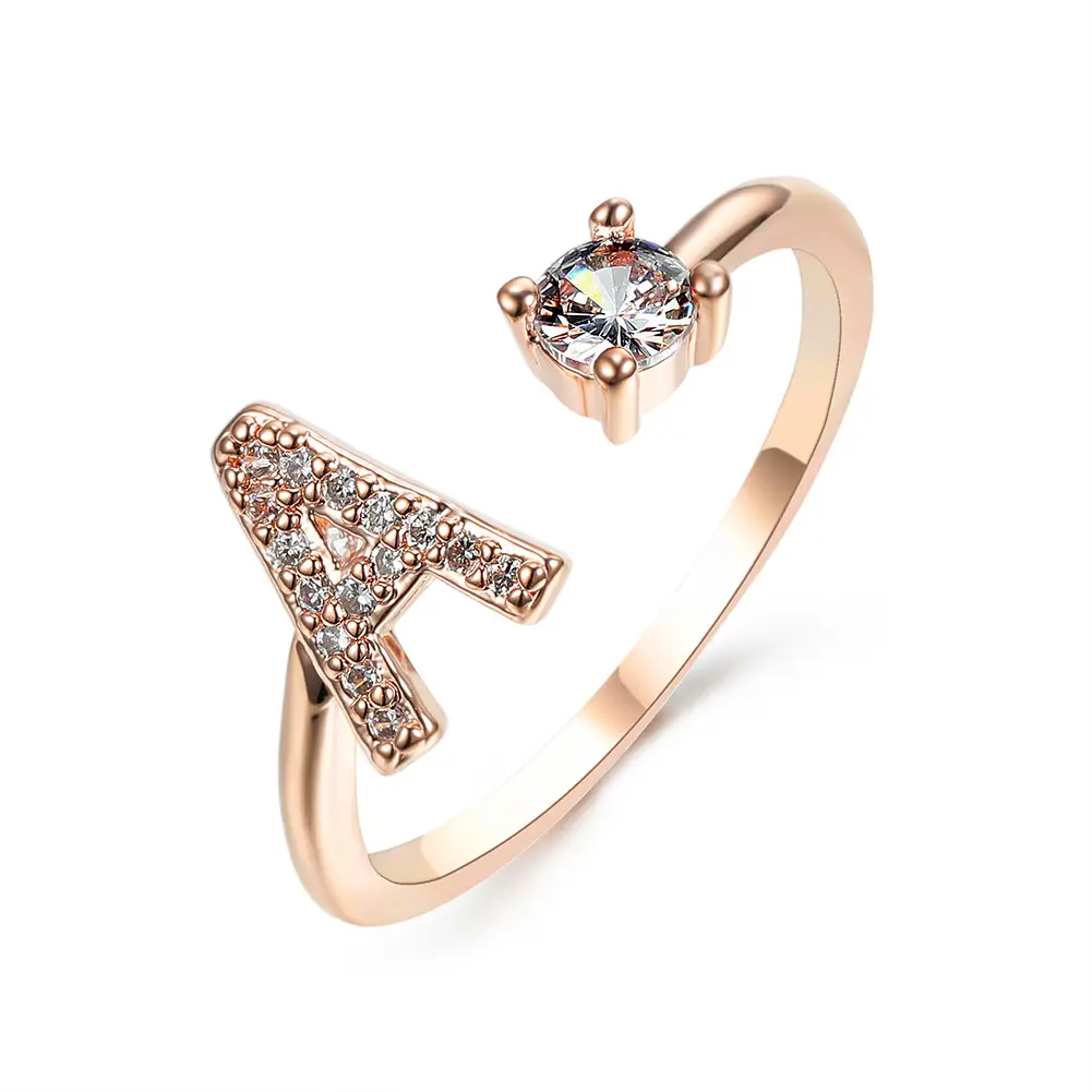 Rose Gold Moon Moon Ring with Crystal Center Stone