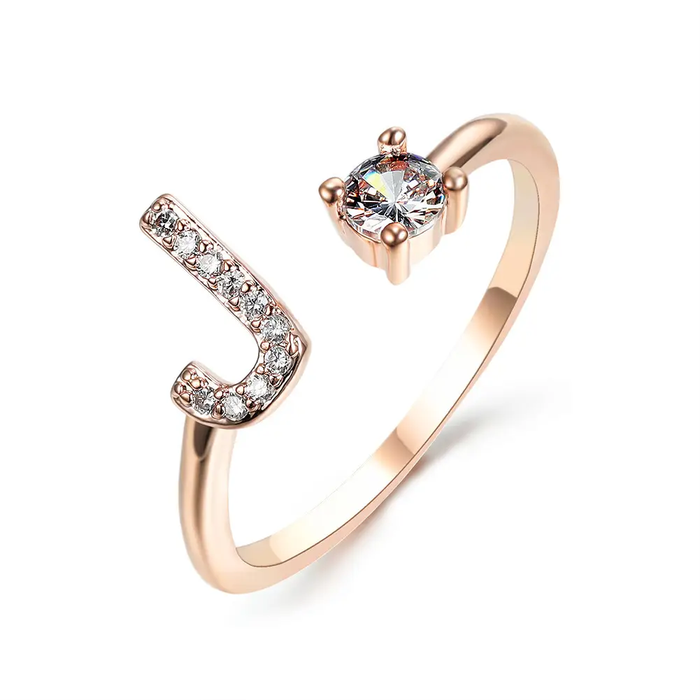 Rose Gold Moon Moon Ring with Crystal Center Stone