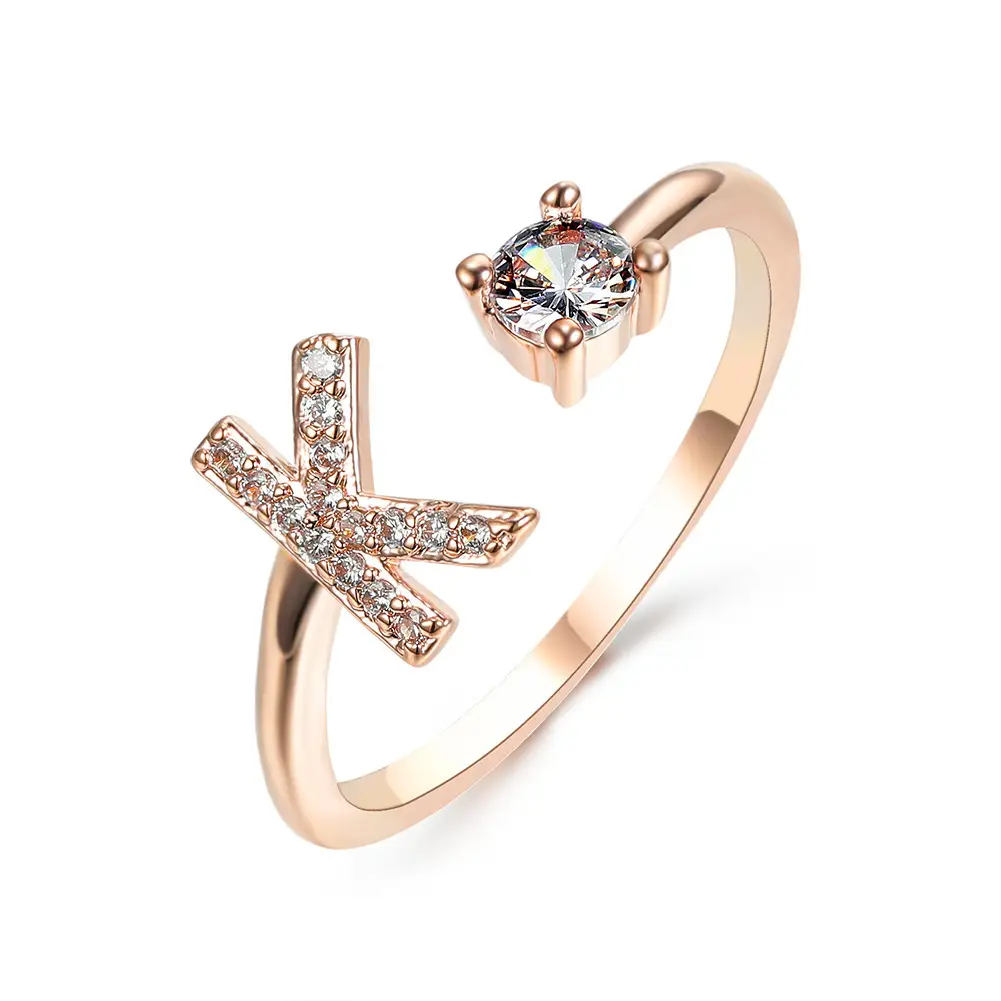 Rose Gold Moon Moon Ring with Crystal Center Stone