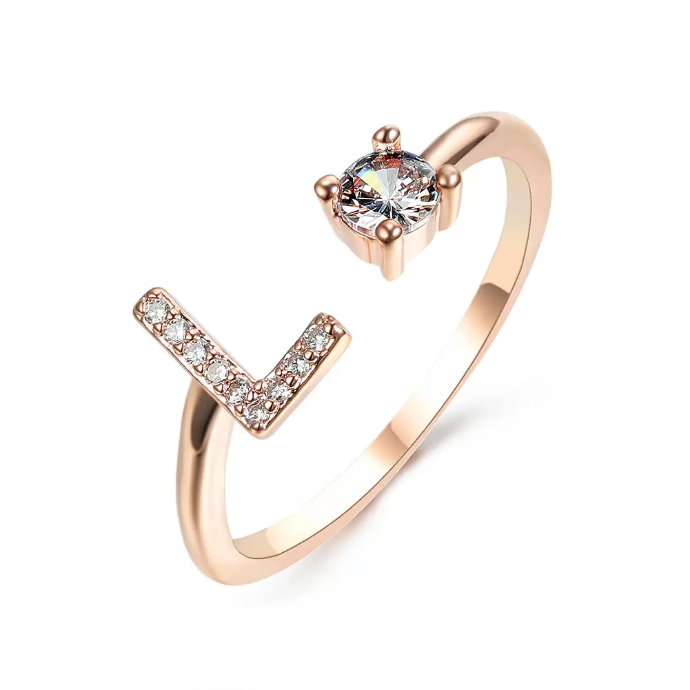 Rose Gold Moon Moon Ring with Crystal Center Stone