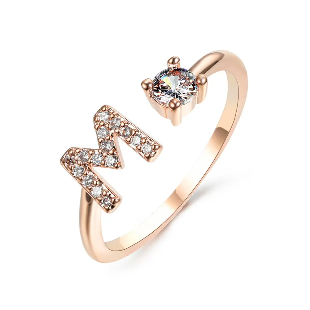 Rose Gold Moon Moon Ring with Crystal Center Stone