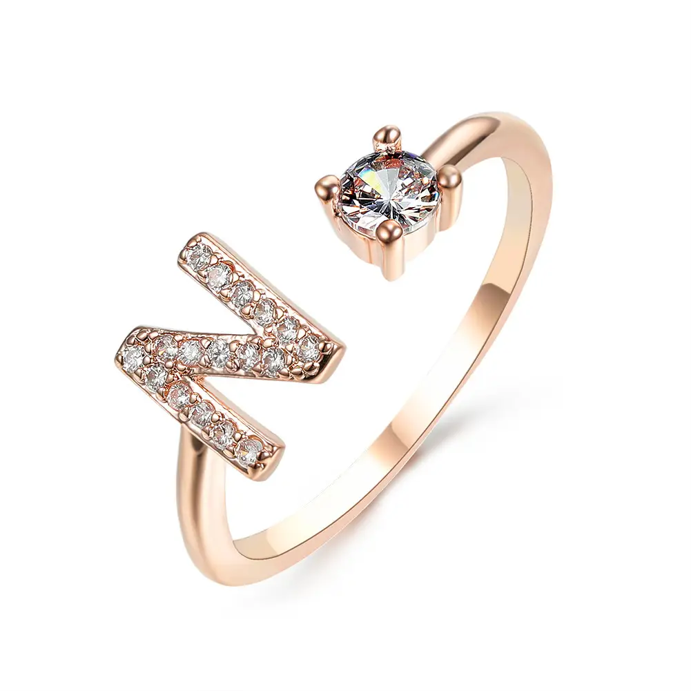Rose Gold Moon Moon Ring with Crystal Center Stone