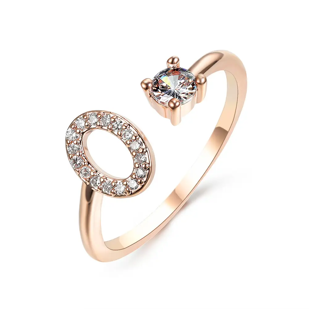 Rose Gold Moon Moon Ring with Crystal Center Stone