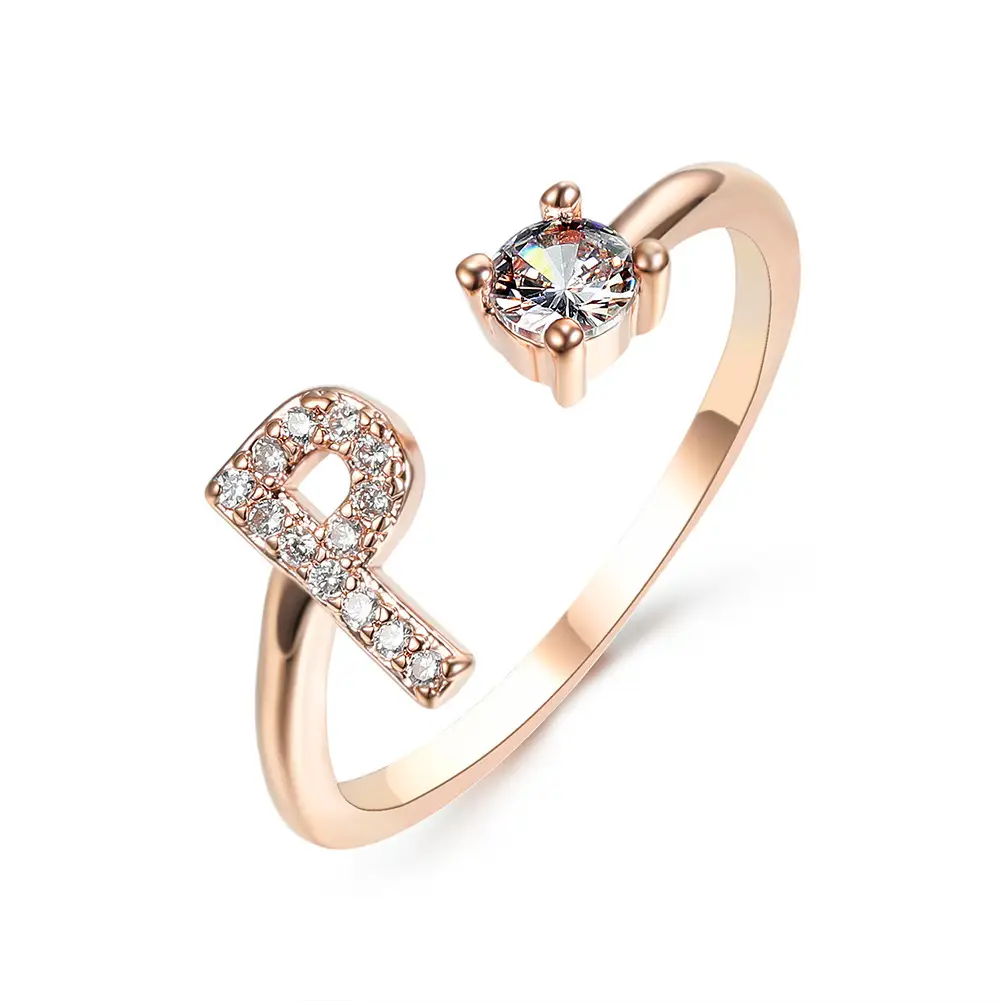Rose Gold Moon Moon Ring with Crystal Center Stone