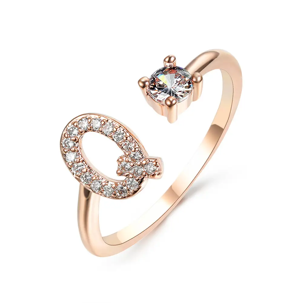 Rose Gold Moon Moon Ring with Crystal Center Stone