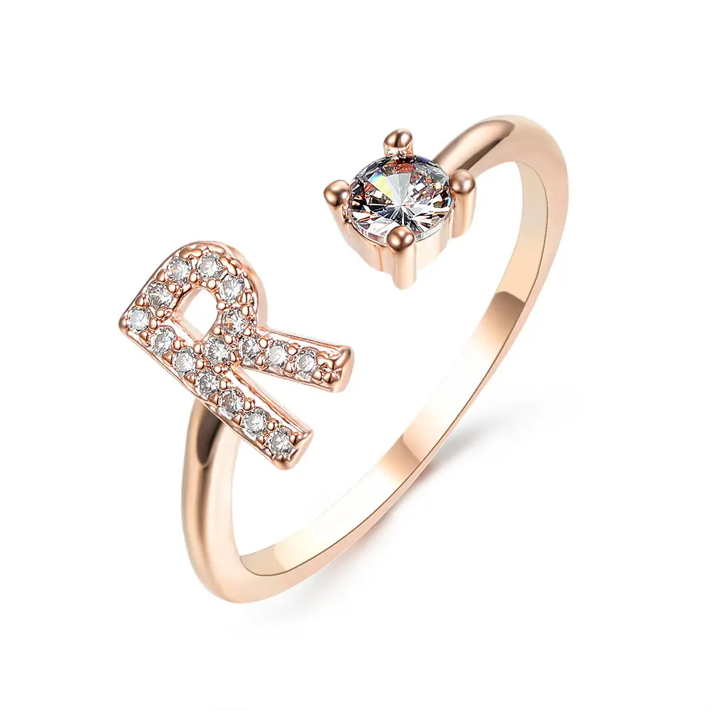 Rose Gold Moon Moon Ring with Crystal Center Stone