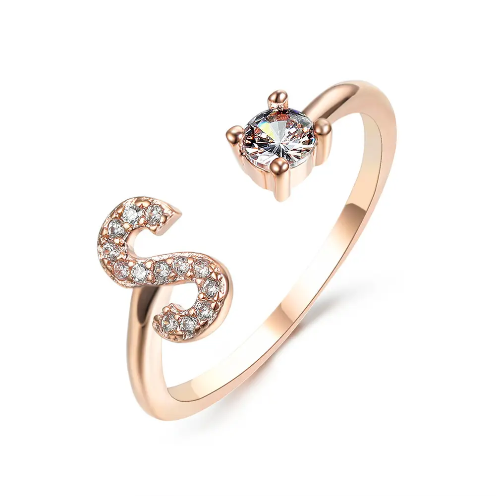 Rose Gold Moon Moon Ring with Crystal Center Stone