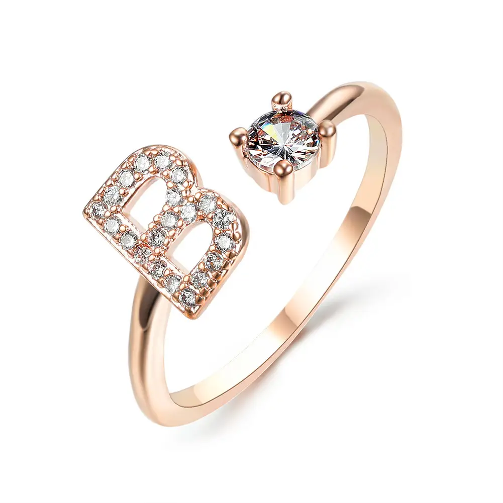 Rose Gold Moon Moon Ring with Crystal Center Stone