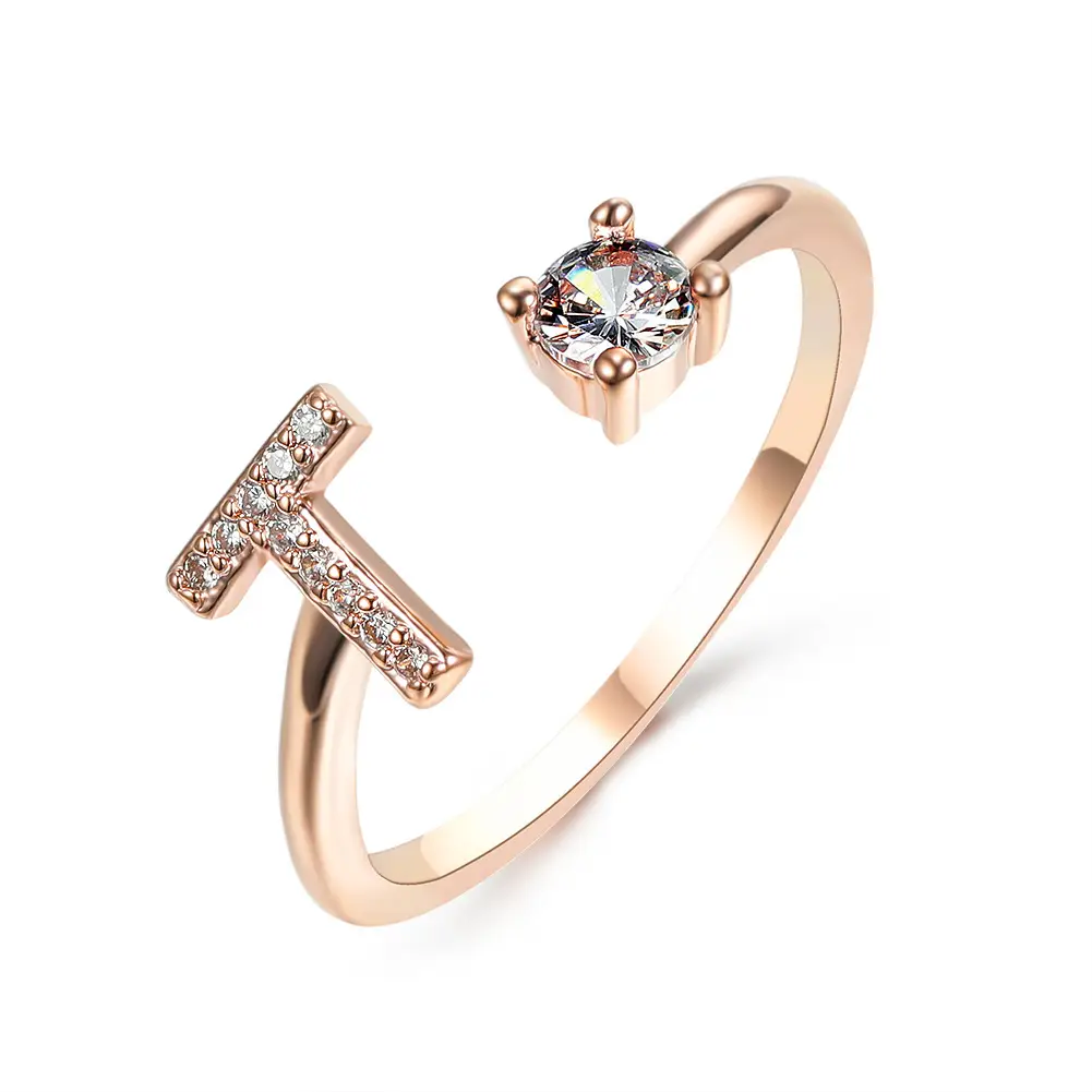 Rose Gold Moon Moon Ring with Crystal Center Stone