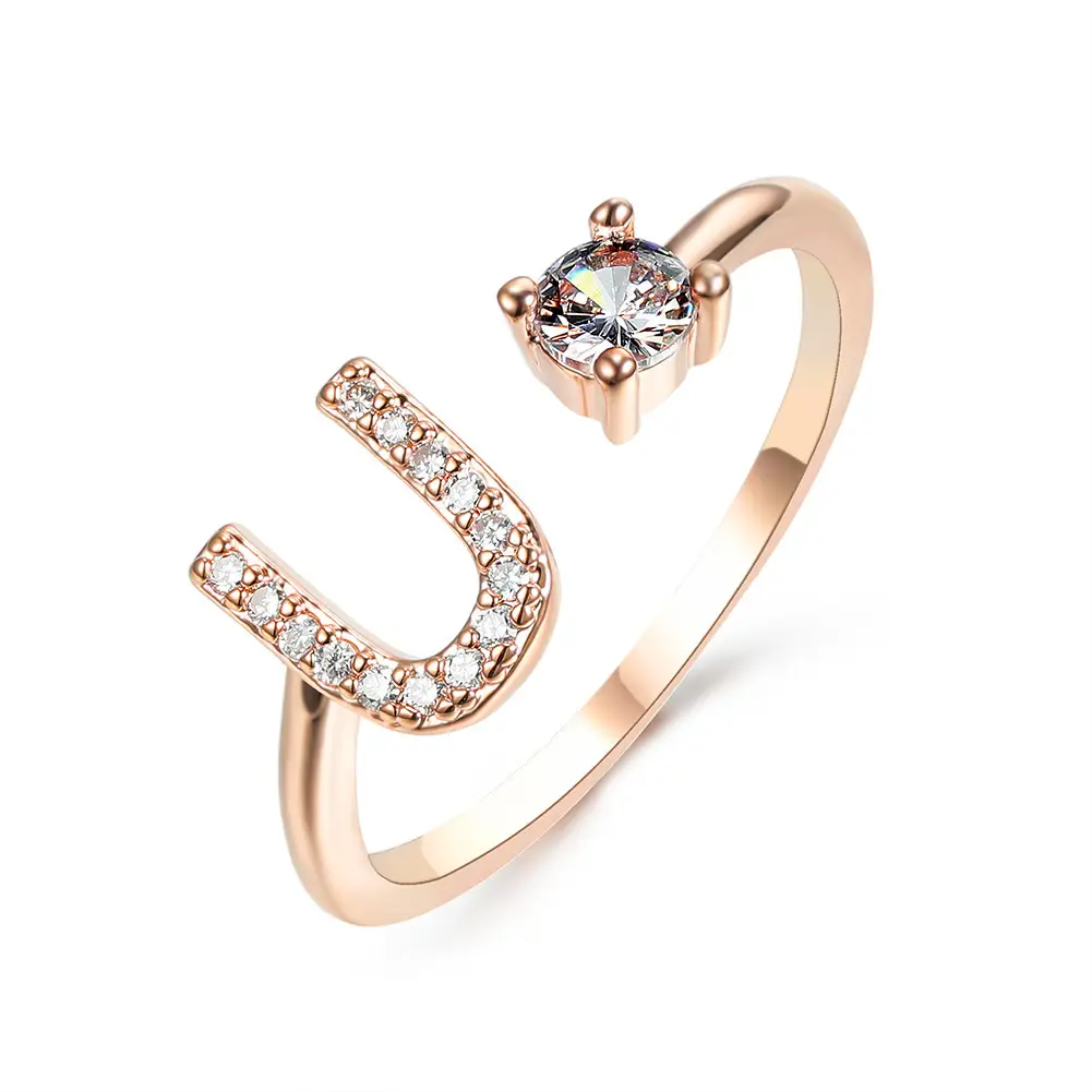 Rose Gold Moon Moon Ring with Crystal Center Stone