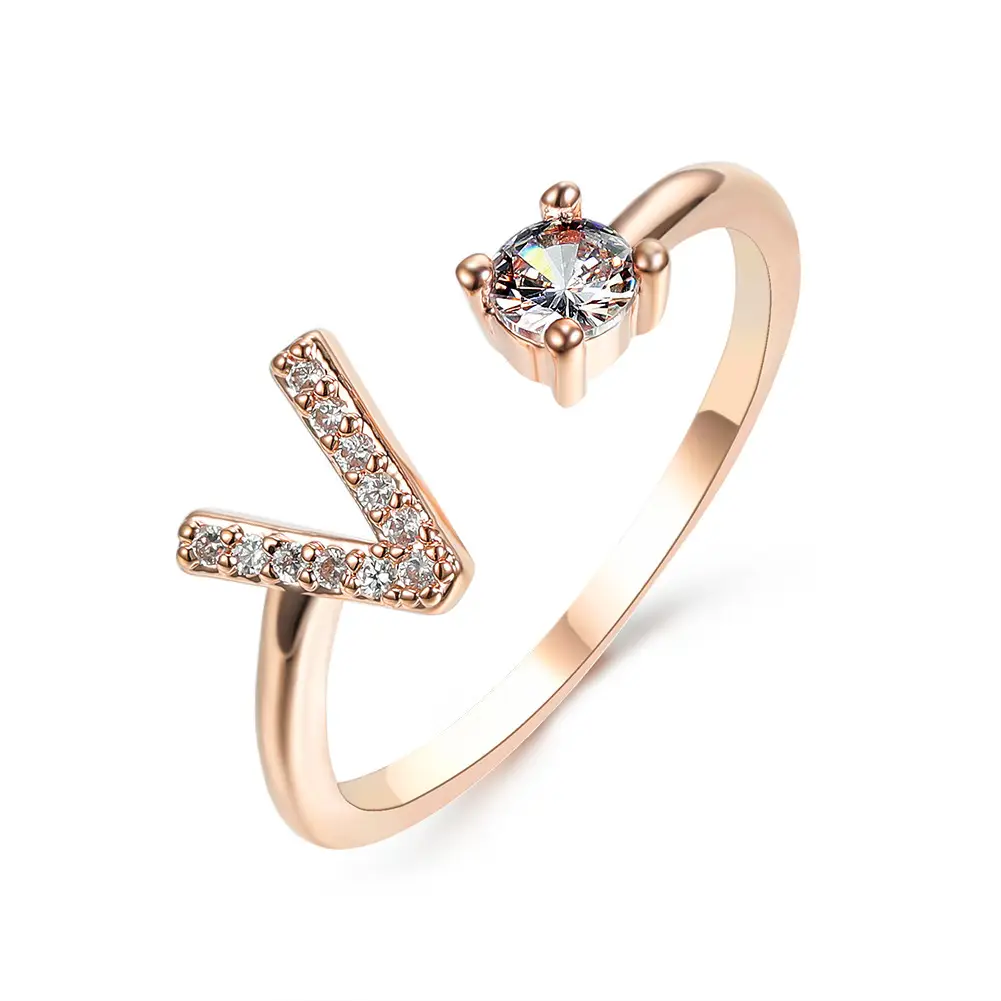 Rose Gold Moon Moon Ring with Crystal Center Stone