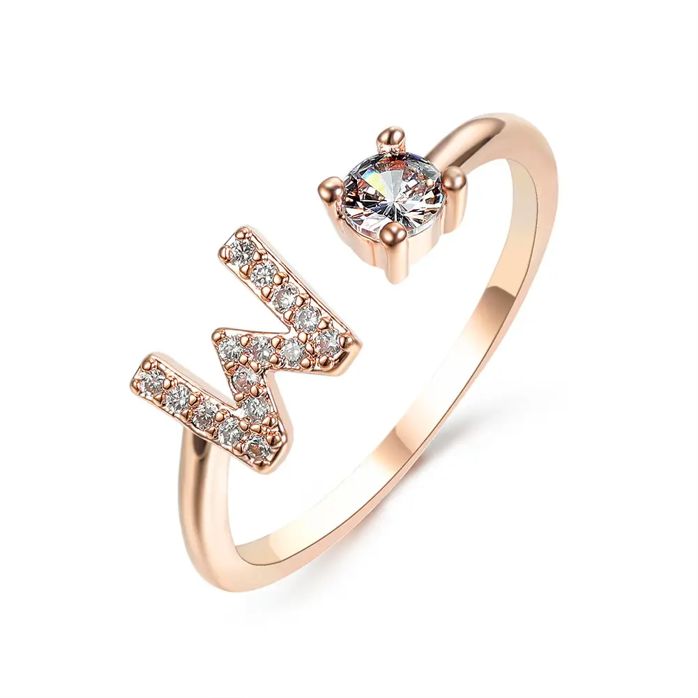 Rose Gold Moon Moon Ring with Crystal Center Stone