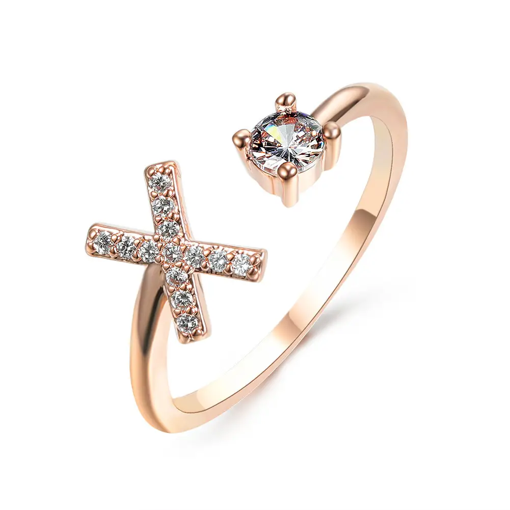 Rose Gold Moon Moon Ring with Crystal Center Stone