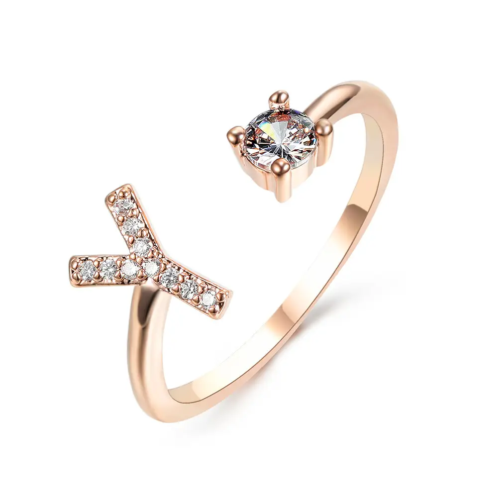 Rose Gold Moon Moon Ring with Crystal Center Stone