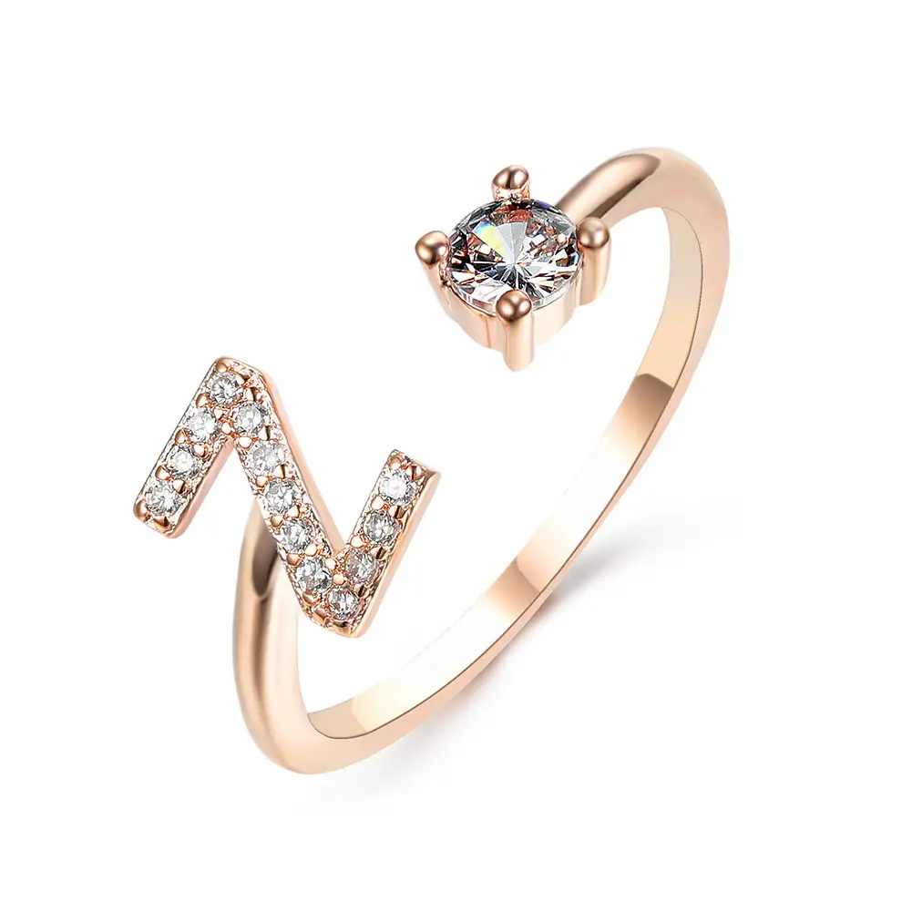 Rose Gold Moon Moon Ring with Crystal Center Stone