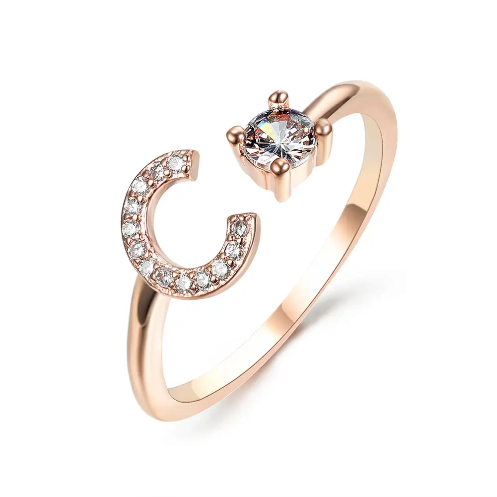 Rose Gold Moon Moon Ring with Crystal Center Stone