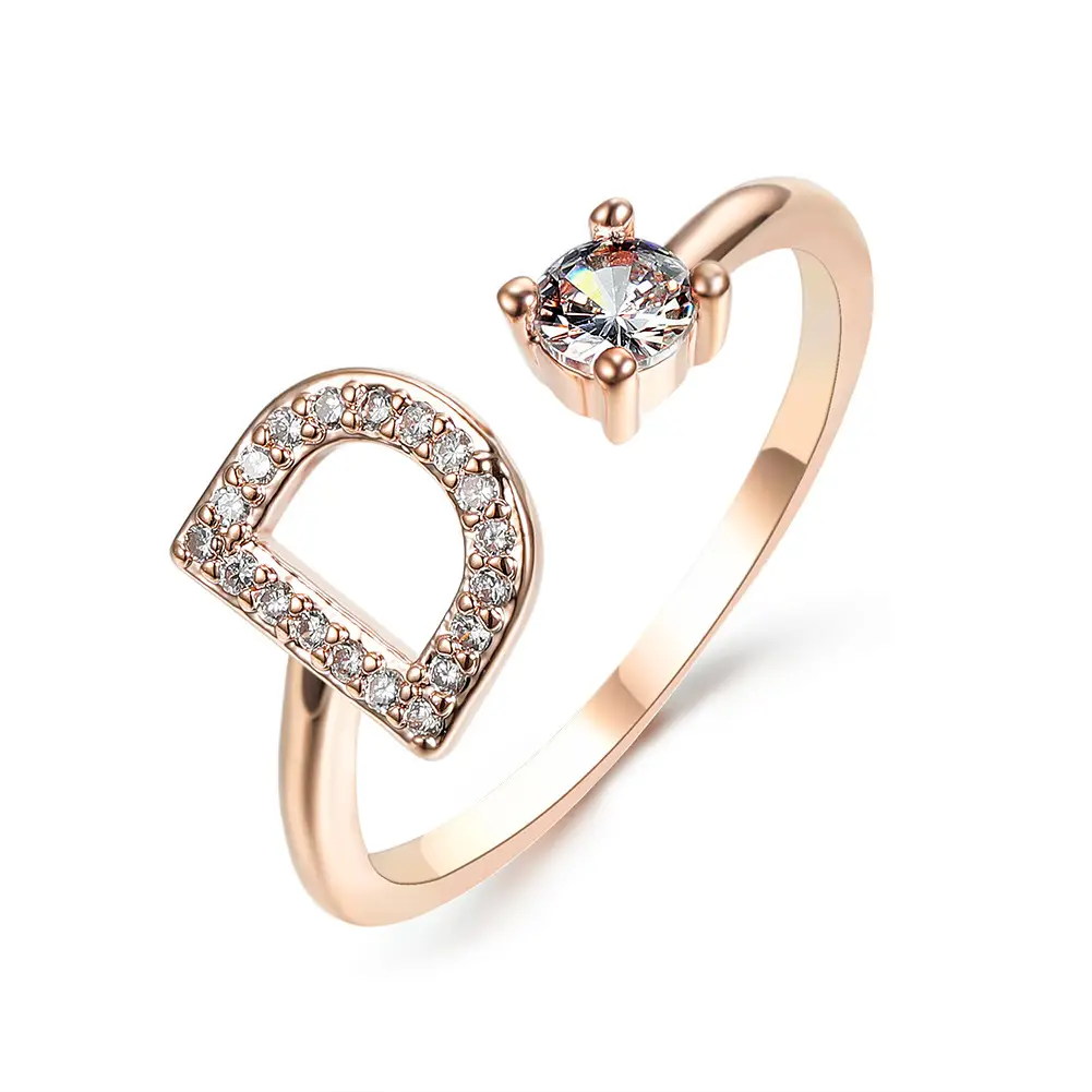 Rose Gold Moon Moon Ring with Crystal Center Stone