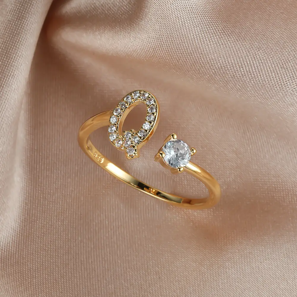Rose Gold Moon Moon Ring with Crystal Center Stone