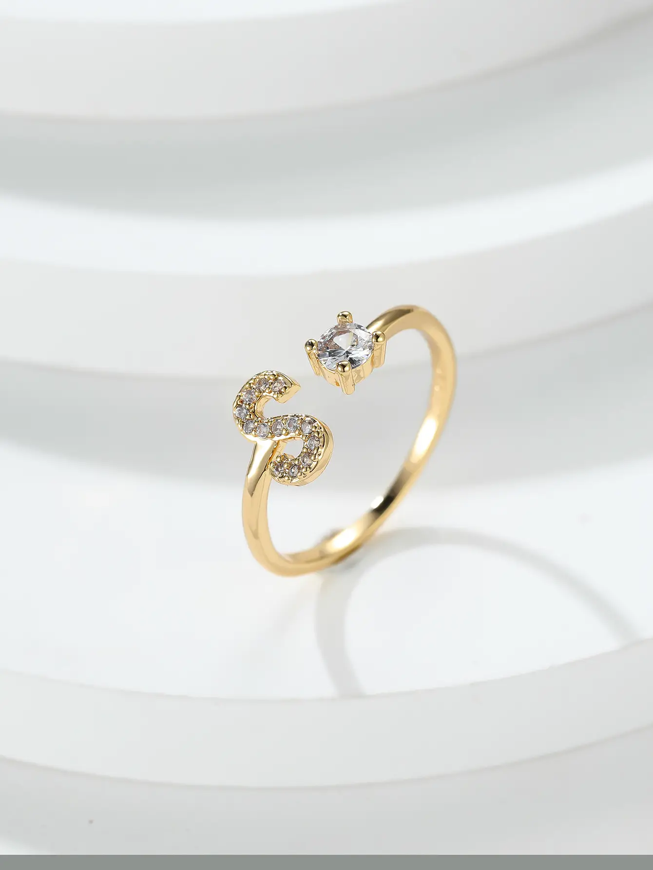 Rose Gold Moon Moon Ring with Crystal Center Stone