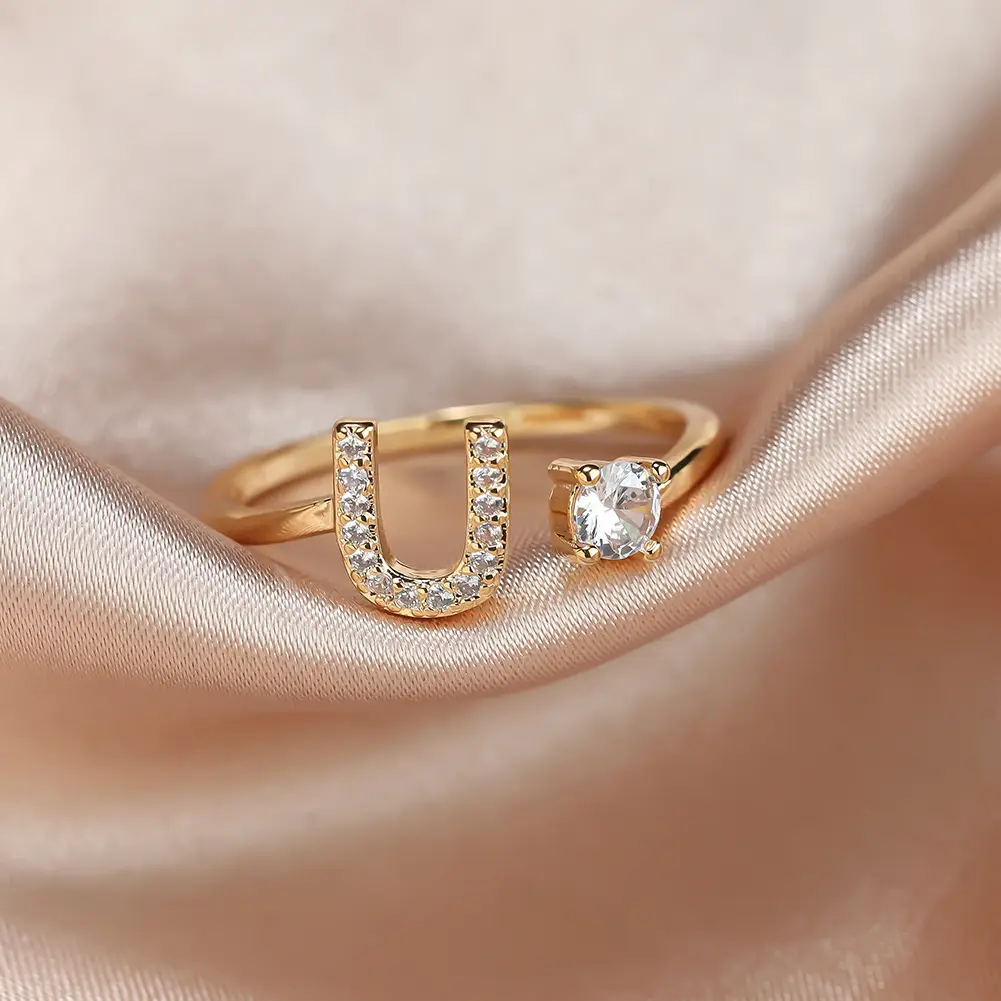 Rose Gold Moon Moon Ring with Crystal Center Stone
