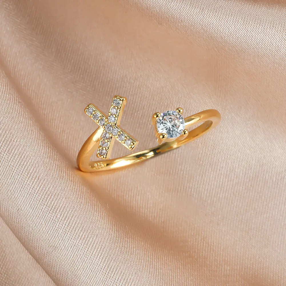 Rose Gold Moon Moon Ring with Crystal Center Stone