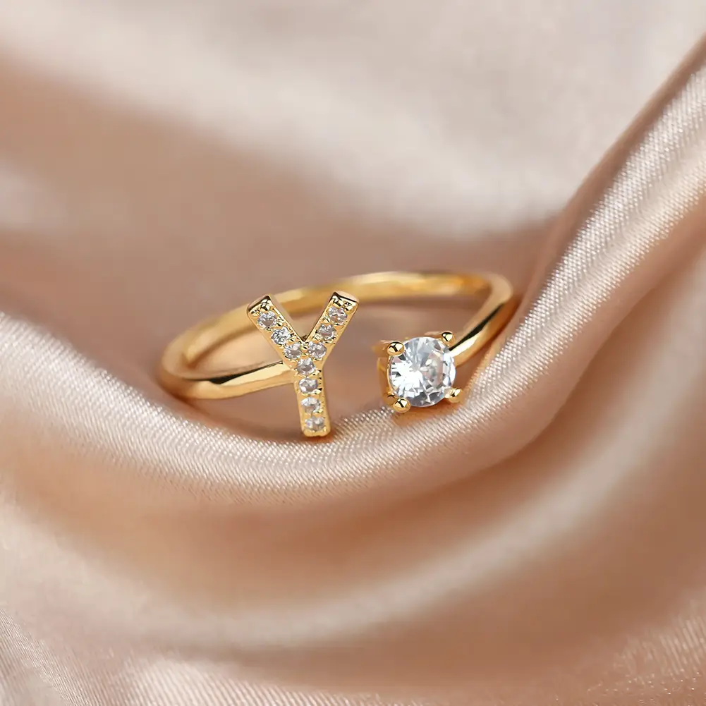 Rose Gold Moon Moon Ring with Crystal Center Stone