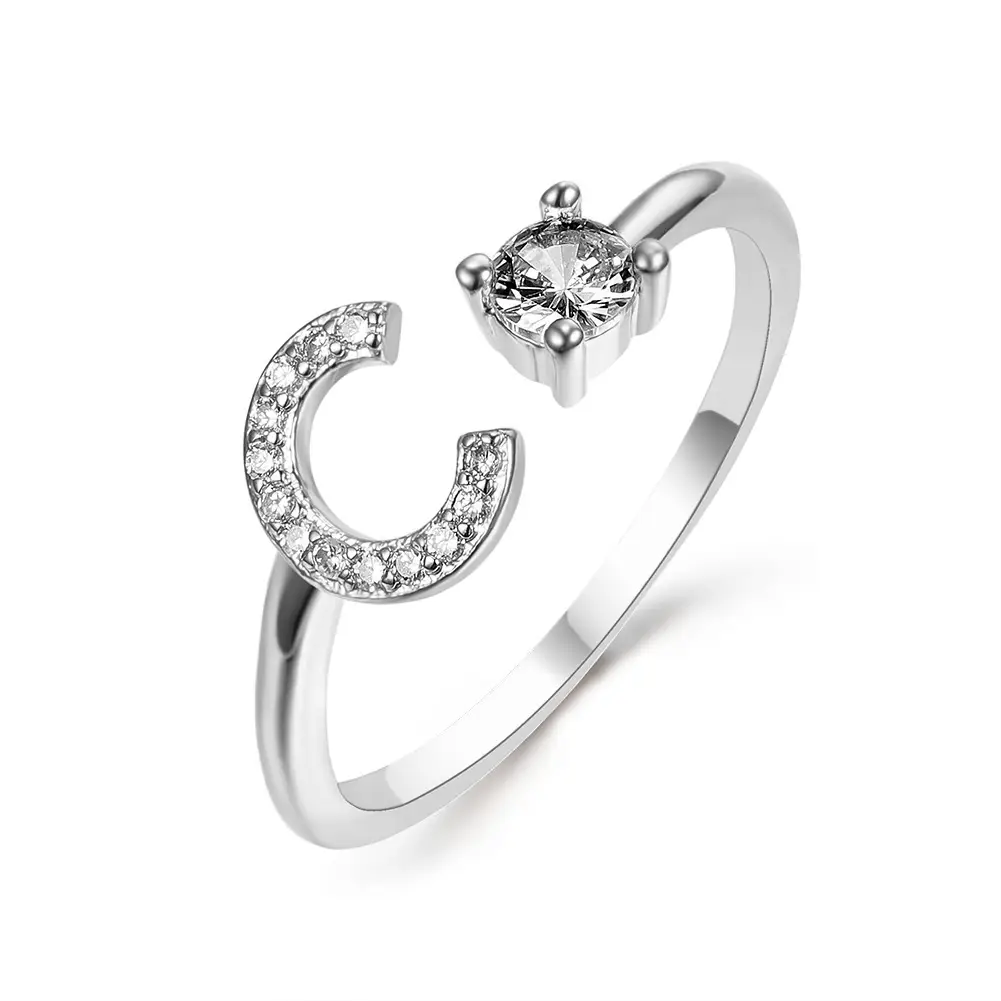 Rose Gold Moon Moon Ring with Crystal Center Stone