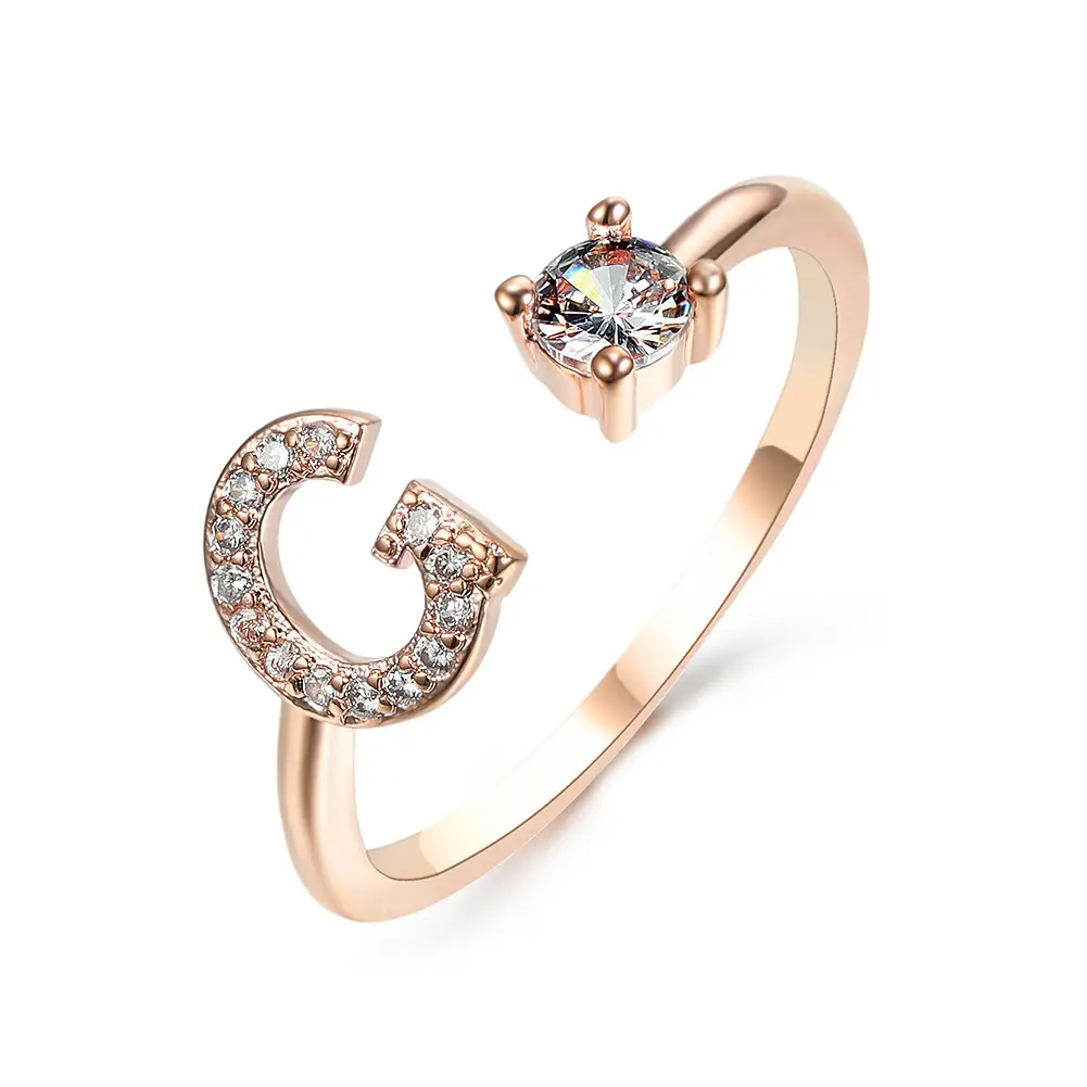 Rose Gold Moon Moon Ring with Crystal Center Stone
