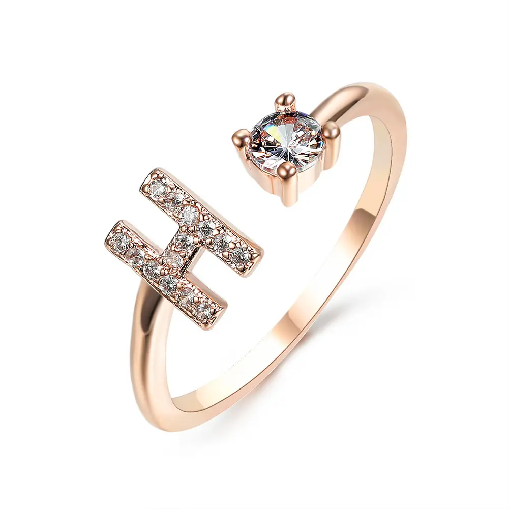 Rose Gold Moon Moon Ring with Crystal Center Stone
