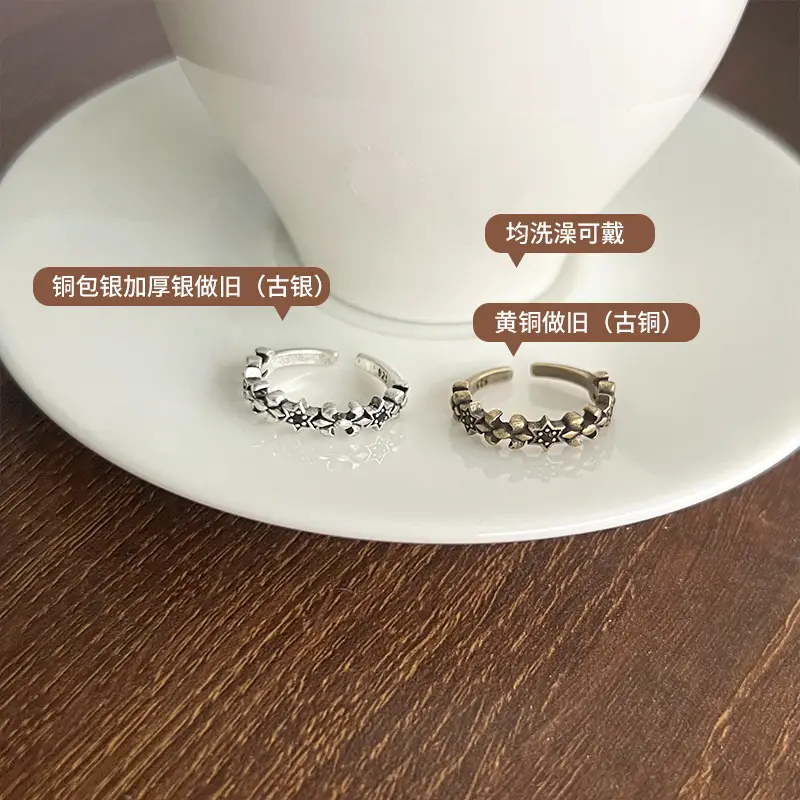 925 Silver Ring Women's Personality Micro-inlay Cross Simple Sweet Cool Bronze Vintage Hand Jewelry Sterling Silver Ring