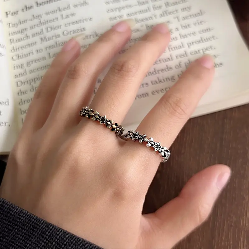 925 Silver Ring Women's Personality Micro-inlay Cross Simple Sweet Cool Bronze Vintage Hand Jewelry Sterling Silver Ring